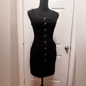 H&M Black Button-Front Mini Pinafore Dress 0167